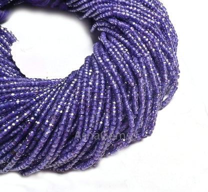 AAA Purple Color Zircon Micro Faceted Machine Cut Beads,3.2 mm Ink Blue Zircon Faceted Rondelle Beads, Cubic Zircon Beads Jewelry Craft SALE