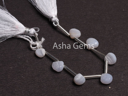 Natural Blue Lace Agate Heart Shape Gemstone Beads,8-10.5 mm Agate Un Polish Mat Finish Preform Heart Beads, Blue Lace Agate Handmade Beads