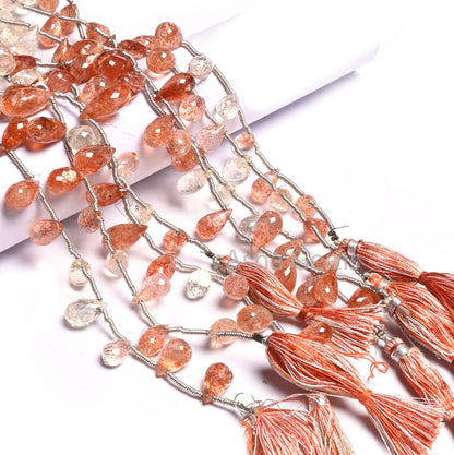 AAA Quality Natural Sunstone Faceted Drop Shape Beads, Shaded Red Orange Sunstone Teardrop Briolette Side Drill Sunstone Bead Jewelry Crafts