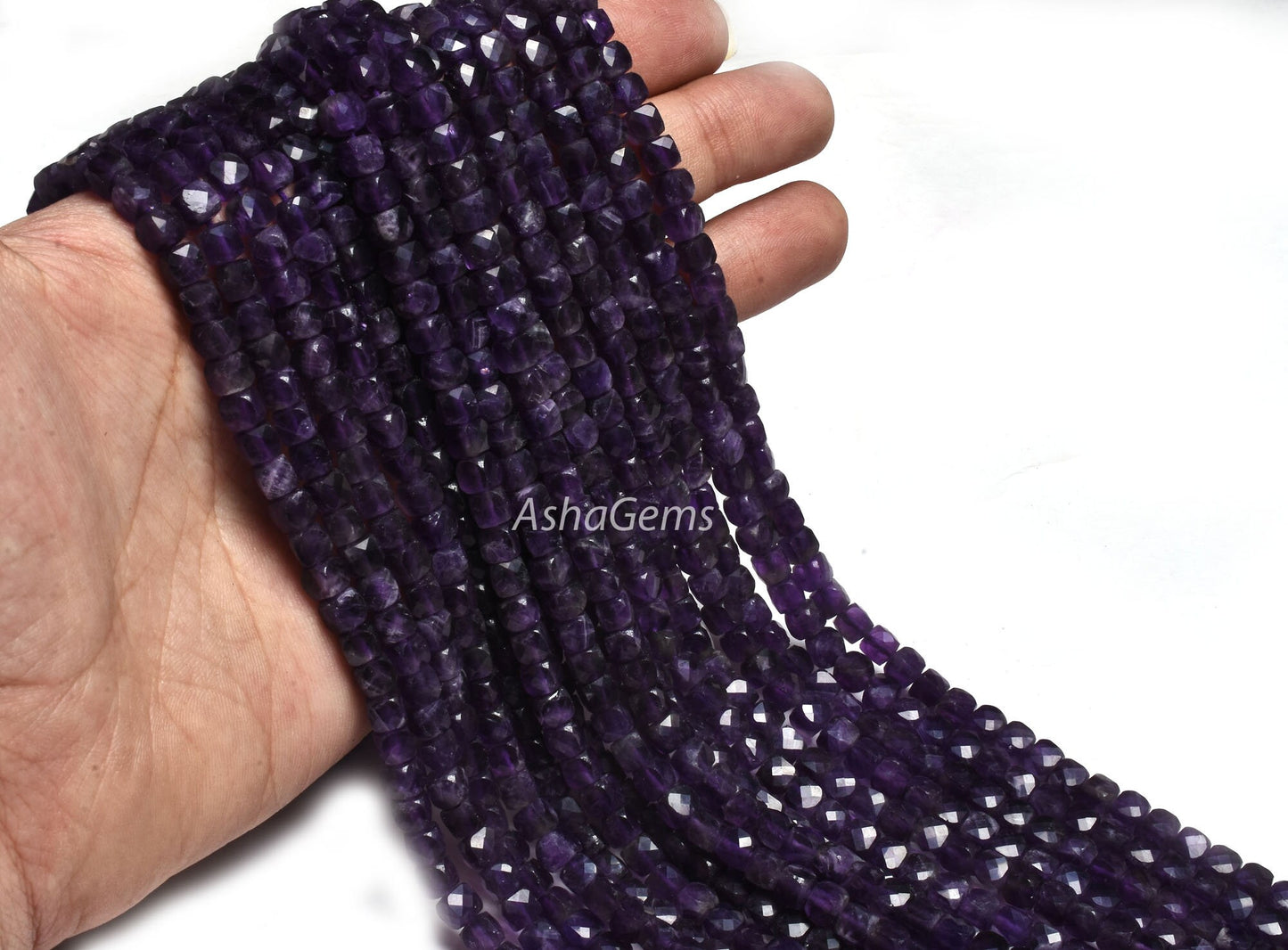 13" Strand natural Purple Amethyst Faceted Box Shape Beads,5mm African Amethyst 3D Cube Gemstone Bead Amethyst Beads For Jewelry Craft sale