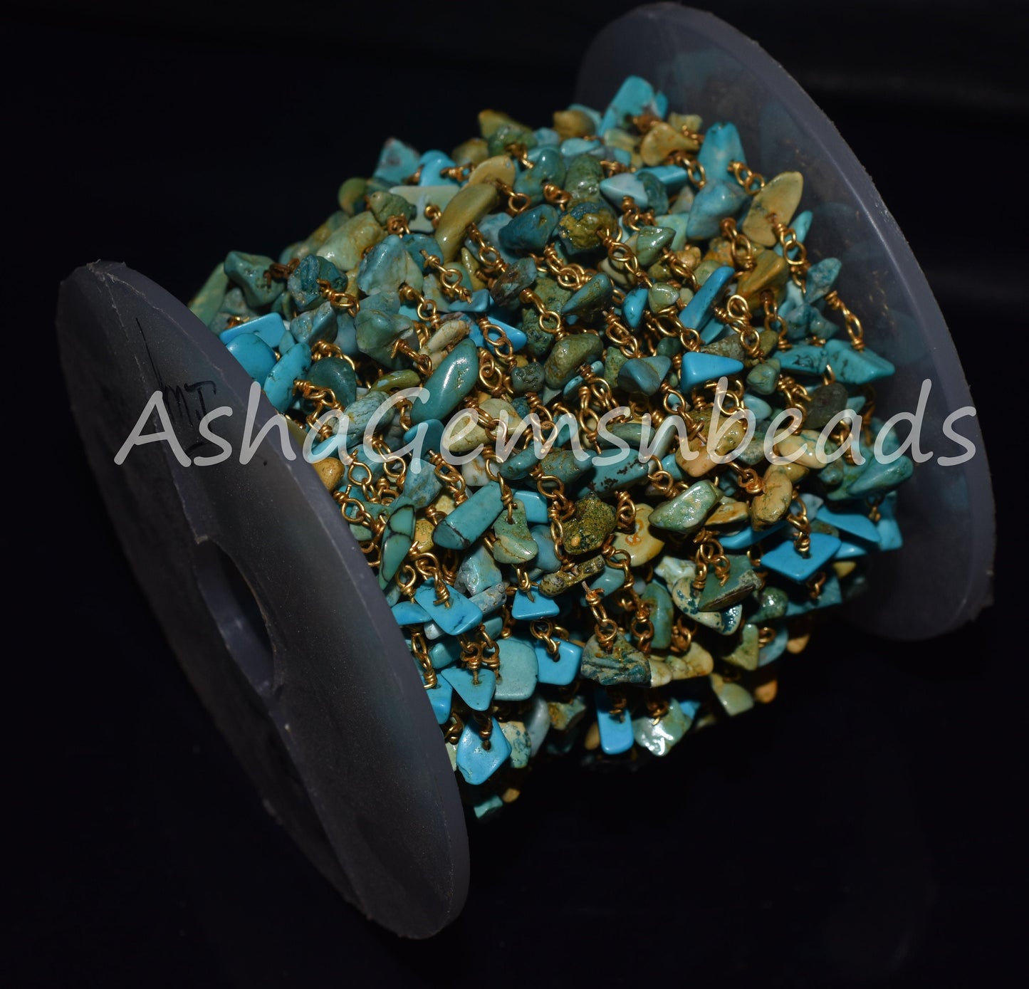Natural Turquoise Uncut Chips Rosary Beaded Chain,Blue Turquoise Nugget Beads Rosary Chain,3,5,10 By Ft,Gold Plated Wire,Bulk Roll,Jewelry