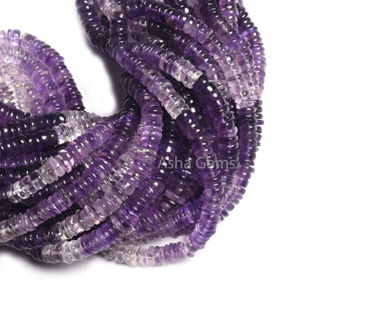 Natural Amethyst Smooth Flat Tyre Shape Gemstone Beads, AAA Shaded Purple Amethyst Handmade Heishi Tyre Beads, Amethyst Wheel Beads Jewelry