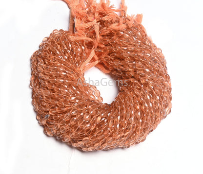 6.5-8 mm Fine Quality Creamy Peach Quartz Hydro Smooth Oval Shape Beads,13" Peach Hydro Plain Oval handmade Loose Beads Jewelry Making Craft