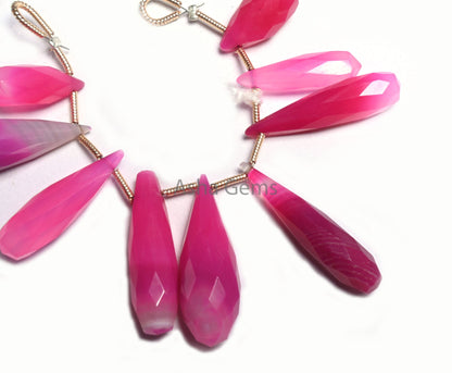 Fine Shaded Queen Pink Chalcedony Fancy Long Drop Gemstone Beads, Pink Chalcedony Pencil Teardrop faceted Briolette Gemstone Beads Jewelry