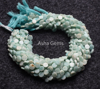 13" Strand Blue Amazonite Handmade Uneven Shape Coin smooth Beads, Natural Amazonite Straight Drill Flat Coin Beads, Amazonite Bead Jewelry