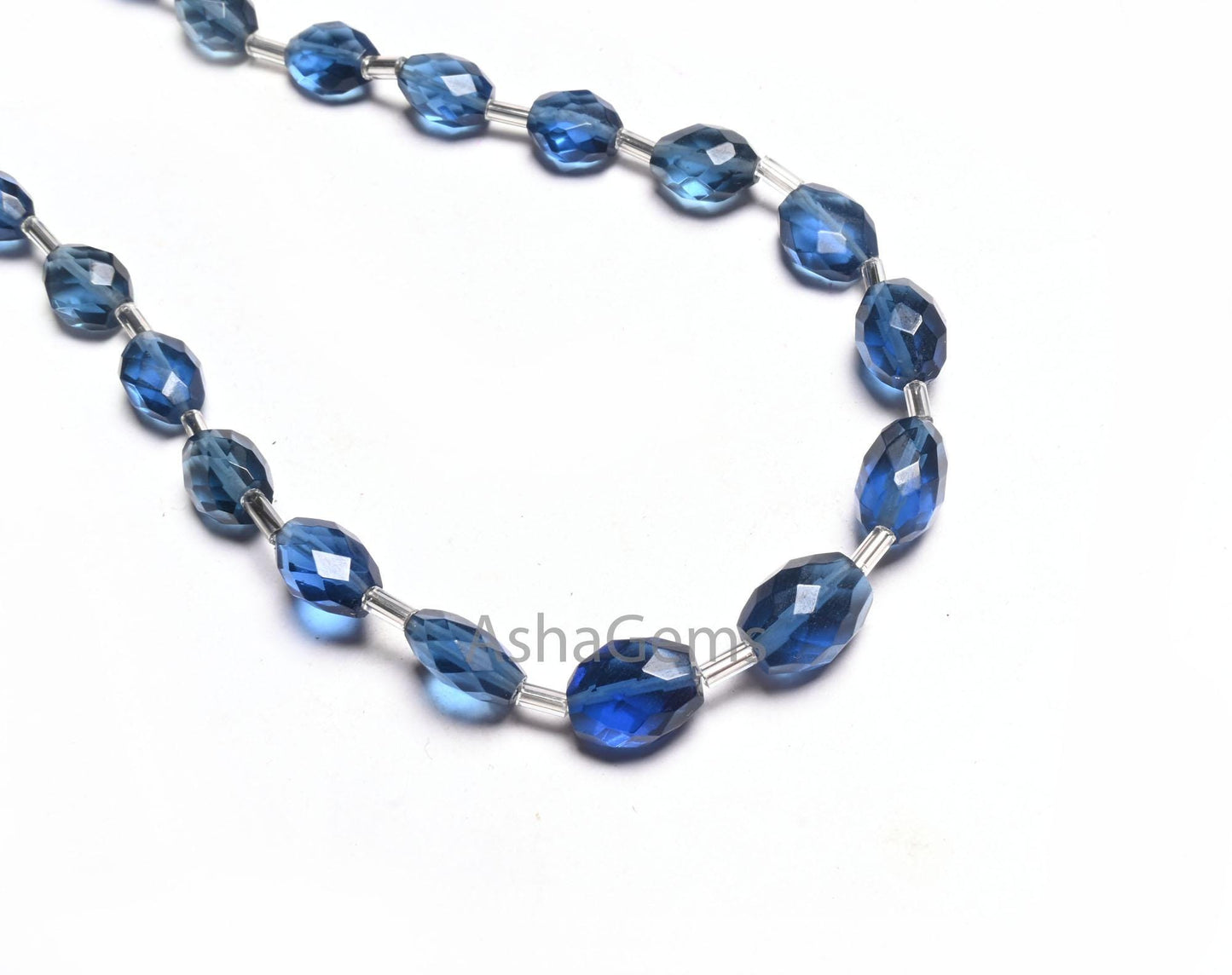 Fine Quality Blue Quartz Hydro fancy Puff Oval Checker Cut Beads,6x8-8.5x10 mm Royal Blue Hydro faceted Oval Briolette handmade Bead Jewelry
