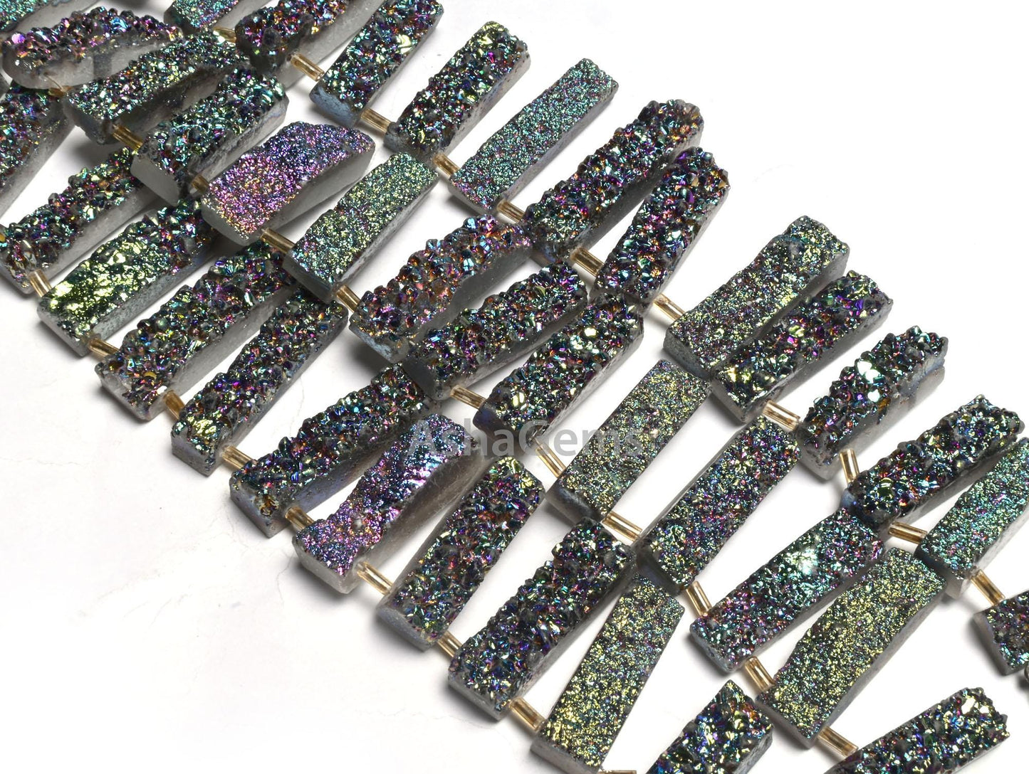 Beautiful Green Mystic Coated Druzy Fancy Long Slice Beads, Druzy Beads,8" Green Coated Drusy Fancy 7 Shape Gemstone Bead Jewelry Craft SALE