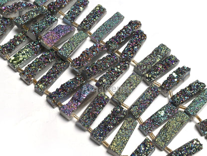 Beautiful Green Mystic Coated Druzy Fancy Long Slice Beads, Druzy Beads,8" Green Coated Drusy Fancy 7 Shape Gemstone Bead Jewelry Craft SALE