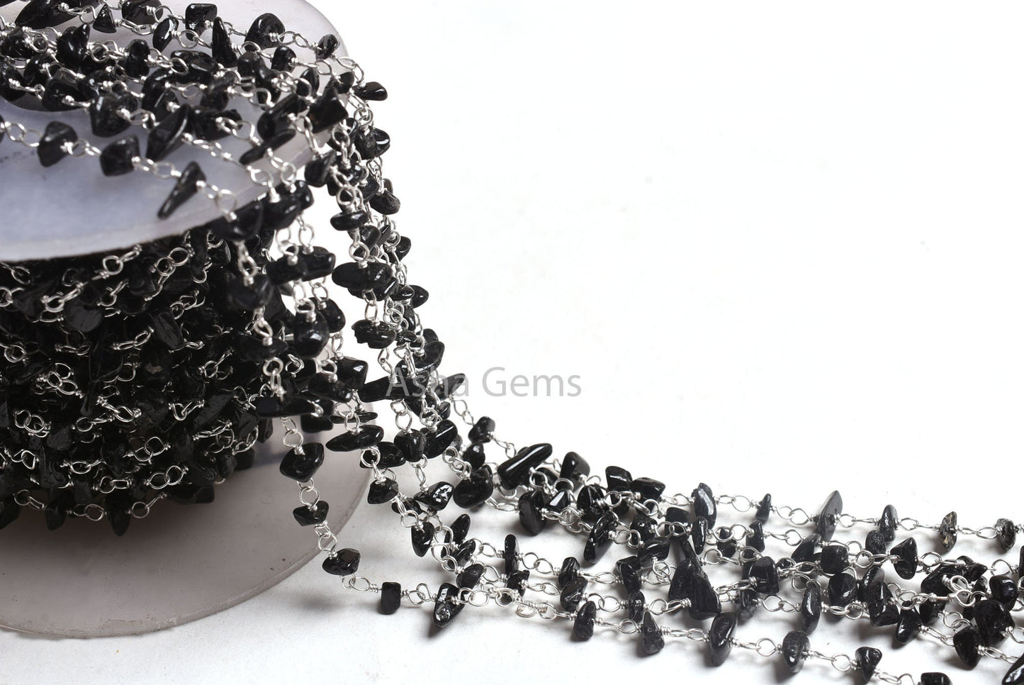 1,3,5,25 Foot, Natural Black Tourmaline uncut Chip Beads Rosary Chain Silver Plated wire Bulk Roll Tourmaline Beaded Rosary Chain For Crafts