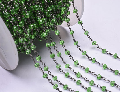 3,5,10,25,Ft Peridot Hydro Faceted Rondelle Beads Rosary Chain Black Plated Wire Wrapped Jewelry Finding Gunmetal Chain 3.5mm Necklace Chain