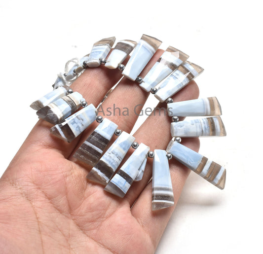 Beautiful Blue Boulder Opal fancy Long Slice Gemstone Beads,7.5" Boulder Opal Faceted 7 Shape Side Drill Beads, Opal Bead Jewelry Craft SALE