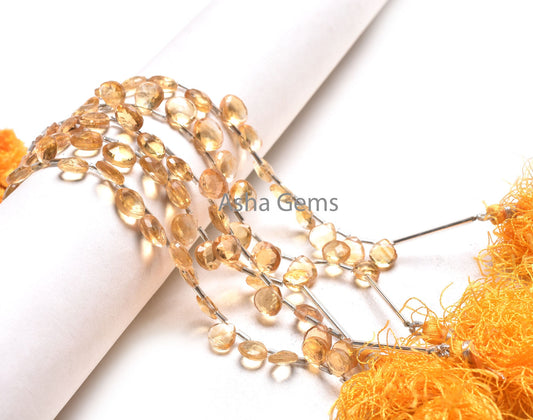 AAA Quality Natural Citrine Quartz Faceted Heart Shape Beads, Yellow Citrine Machine Cut Heart Briolette Gemstone Citrine Beads Jewelry SALE