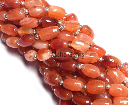 Natural Carnelian Fancy Barrell Shape smooth Gemstone Beads,8" Shaded Red Orange Carnelian Uneven Handmade Straight Drill Bead Jewelry Craft