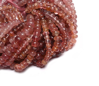 Natural Red Strawberry Quartz Rondelle Shape Beads,10" Shaded Strawberry Quartz Handmade Smooth Gemstone Roundelle Beads Jewelry Making SALE