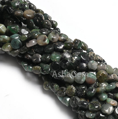 Natural Emerald Smooth Coin Shape Beads Gemstone Sakota Emerald Beads, Shaded Green Emerald Handmade Coin Straight Drill Beads Jewelry SALE