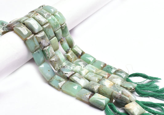 Real Chrysoprase Smooth Chiclet Gemstone Beads,15" Strand Chrysoprase Beads, Natural Light Green Chrysoprase Handmade Rectangle Bead Jewelry