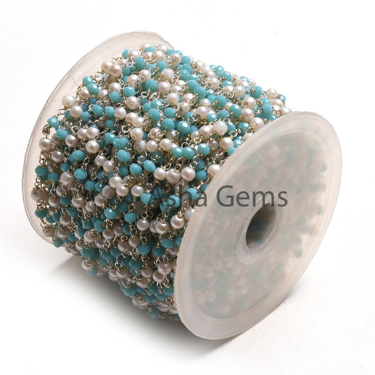 1,5,10,50 Feet Rosary Chain White Pearl, Blue Turquoise Hydro Beads Chain Silver Plated Wire Wrap Multi Color Beaded Chain For Necklace SALE