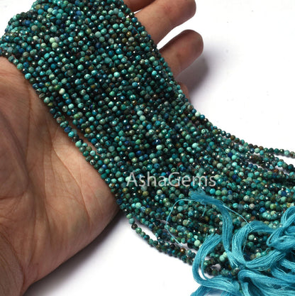 2.5 mm Beautiful Blue Chrysocolla Faceted Rondelle beads, Shaded Multi Blue Chrysocolla micro Cut Gemstone bead,13" Strand Chrysocolla Beads
