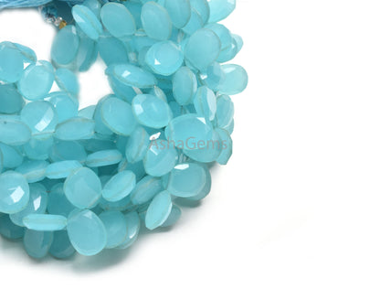 Beautiful Aqua Blue Chalcedony Hydro Fancy Shape Gemstone Beads,9-12.5 mm AAA Chalcedony Hydro Faceted Egg Shape Briolette Side Drill Beads