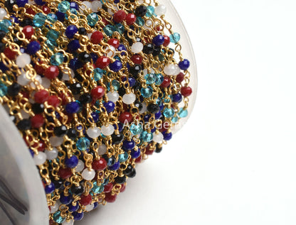 Beautiful Multi Color Stone Hydro Beads Rosary Chain, Disco Faceted Rondelle Bead Chain by feet Gold Plated Wire bulk Roll Chain Crafts SALE