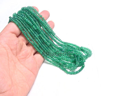 16" Beautiful Green Onyx Smooth Rondelle Gemstone Loose Beads,3.5,4mm Onyx Beads, AAA Green Onyx Plain Roundelle Handmade Bead Jewelry Craft