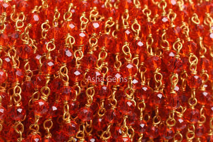 3,5,10,25 Feet Red Quartz Hydro Faceted Rondelle Beaded Rosary Chain gold Plated Wire Red Crystal Jewelry Making Finding 3 mm Crafts Chain
