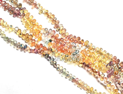 Beautiful rare Sapphire faceted Drops Tiny Gemstone Beads, Fine Quality Natural Multi Sapphire Teardrop Briolette Sapphire Bead Jewelry SALE