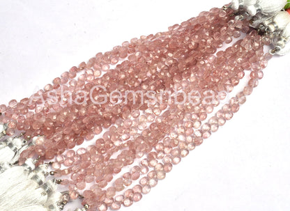 5 mm Beautiful Pink Strawberry Quartz Faceted Heart Shape Gemstone Beads, AAA Natural Strawberry Quartz Tiny Heart Briolette Beads Jewelry