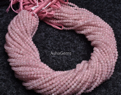 Beautiful Pink Rose Quartz Micro Cut Faceted Beads 3 mm Natural Rose Quartz Machine Cut Rondelle Bead Jewelry Making,Pink Gemstone Bead SALE