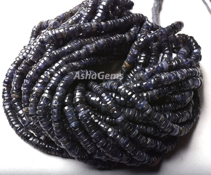 Blue Iolite Smooth Heishi Tyre Beads, Natural Iolite Beads, Iolite Plain Flat Tyre Gemstone Beads, Wheel Shape Beads For Jewelry Making SALE