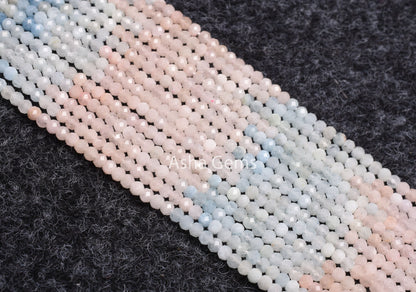 3.2mm Natural Multi Aquamarine Micro Cut Faceted Rondelle Beads, Fine Multi Blue Aquamarine Pink Morganite Shaded Gemstone Bead Jewelry SALE