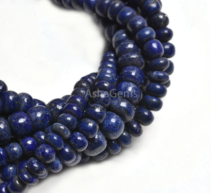 Beautiful Blue Lapis Smooth Rondelle Shape Beads,10" Strand Natural Blue Lapis Loose Gemstone Beads, Lapis Lazuli Bead jewelry Making Crafts