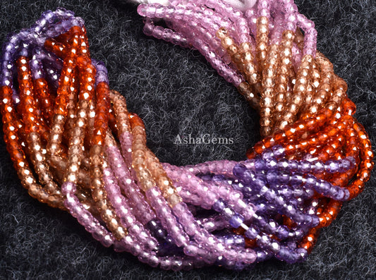 13" Strand Multi Color Zircon Faceted Rondelle Shape Beads,3mm Zircon Beads, Cubic Zirconia Faceted Beads, Multi Shaded Zircon Beads Jewelry
