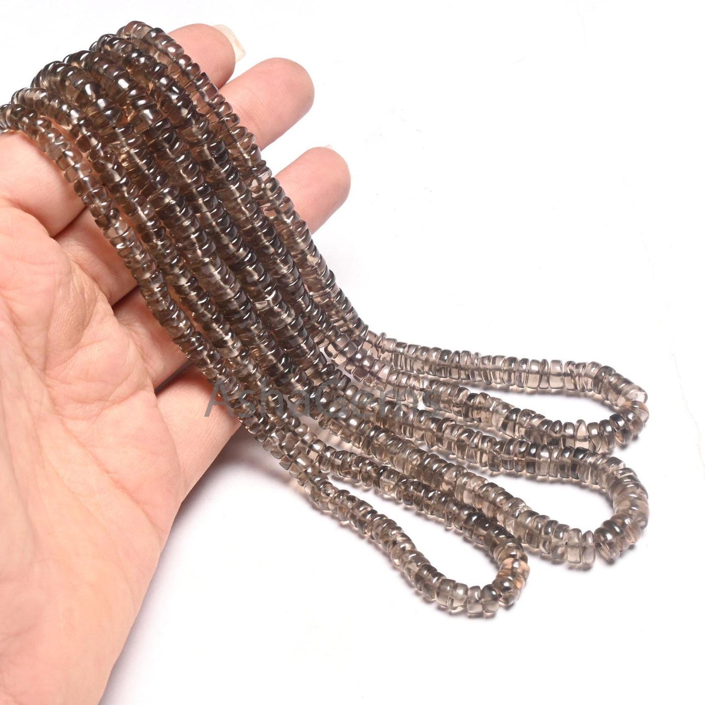 Fine Smoky Quartz Handmade Flat Tyre Shape Smooth Beads,18" Strand natural  Smoky Plain Tyre Gemstone Loose Smoky Beads Jewelry making Craft