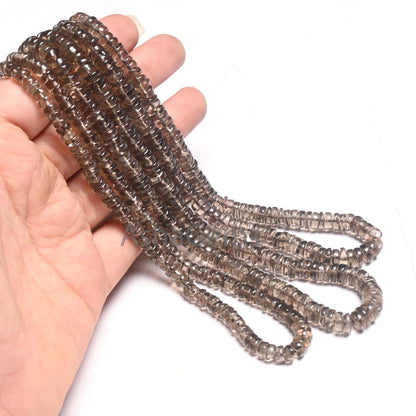 Fine Smoky Quartz Handmade Flat Tyre Shape Smooth Beads,18" Strand natural  Smoky Plain Tyre Gemstone Loose Smoky Beads Jewelry making Craft