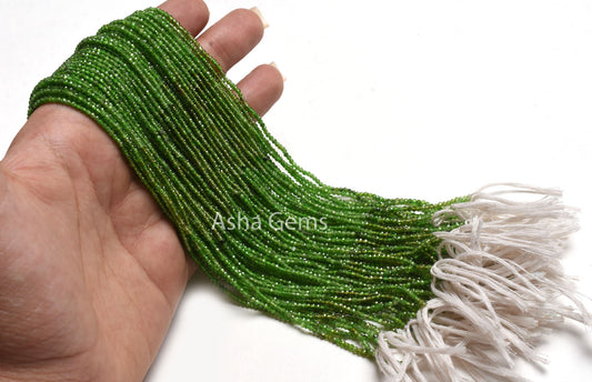 2 mm Natural Chrome Diopside Micro Cut faceted Gemstone Beads,13" Strand Shaded Green Chrome Diopside Machine Cut Tiny Rondelle Chrome Beads