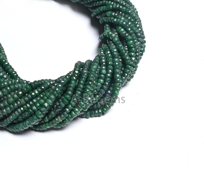 Fine Quality Green Emerald Corundum Faceted Rondelle Shape Beads, Emerald Corundum Indian Cut Gemstone Beads, Emerald Beads Necklace Jewelry