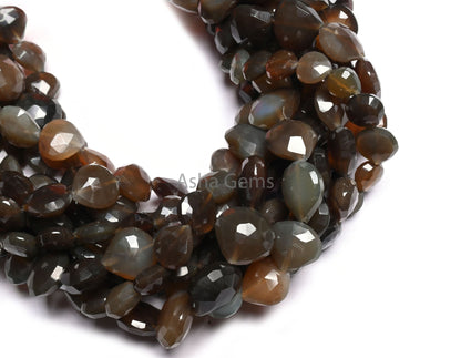10" Strand Chalcedony Faceted Heart Gemstone Bead, Shaded Grey Brown Green Chalcedony Heart Straight Drill Gemstone Beads Jewelry Craft SALE