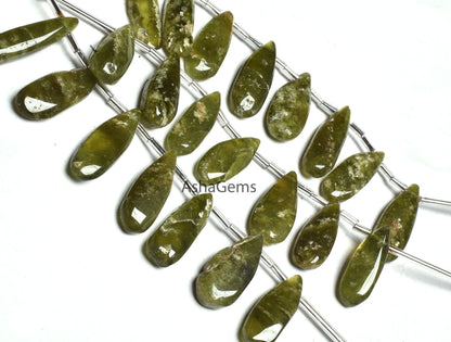 Natural Green Vessonite Smooth Pears Beads, Vessonite Plain Teardrop Shape Gemstone Beads Handmade Vesuvianite Bead Pear Jewelry Handicrafts