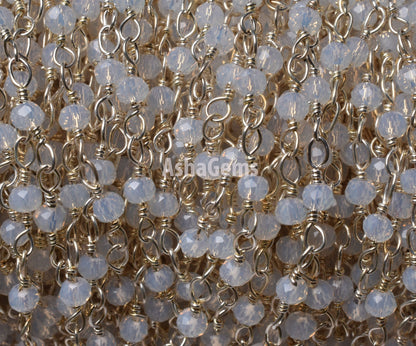 Roll Bulk Rainbow Moonstone Hydro Rondelle Faceted Rosary Chain, Beautiful Silver Plated Wire, Jewelry Making Finding, Roll Bulk Chain