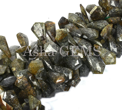 Beautiful Black Sunstone Fancy Shape Beads,7.5"Strand Rare Green Black Sunstone Faceted Fancy Beads, Natural Sunstone Faceted Briolette SALE