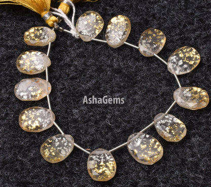 Beautiful Crystal quartz Gold Foil Doublet Fancy Beads, Quartz Faceted Briolette Side Drill Beads, Flat Uneven Shape Bead For Jewelry Making