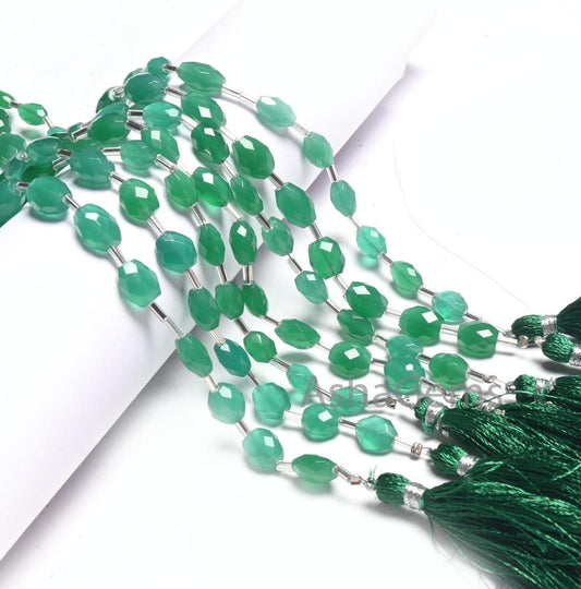Beautiful Green Onyx Fancy Puff Oval faceted Gemstone Loose Beads110" Green Onyx Indian Cut Oval Briolette Handmade Onyx Beads Jewelry Craft