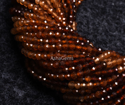 3 mm Genuine hessonite Faceted rondelle Shape Gemstone Beads Shaded Brown Hessonite Micro Faceted Machine Cut Beads, AAA Hessonite Bead SALE ( 11438)