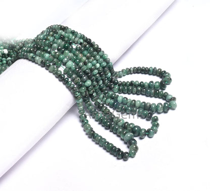 Natural Emerald Smooth Rondelle Gemstone Beads, 9/18" Fine Shaded Green Emerald Plain Handmade  Emerald Beads Necklace making Jewelry Crafts (AG 12333)