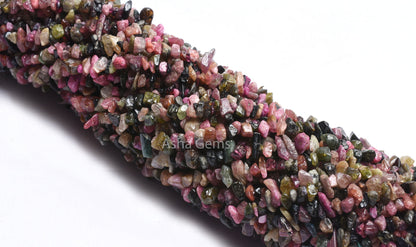 Natural Multi Disco Tourmaline Gemstone Uncut Chips Beads, 17,34" Strand Tourmaline Smooth Raw Rough Beads Jewelry Making Craft Tourmaline