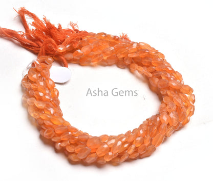 Orange Carnelian Faceted Oval handmade Gemstone beads,14" Natural carnelian Indian Handcut Oval Briolette Straight Drill bead Jewelry Crafts