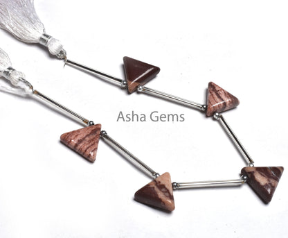 Beautiful Shaded Brown Jasper Smooth Triangle Beads, Natural Picture Jasper Handmade Trillion Shape Side Drill Gemstone Bead Jewelry Makings