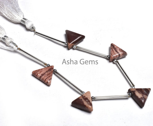 Beautiful Shaded Brown Jasper Smooth Triangle Beads, Natural Picture Jasper Handmade Trillion Shape Side Drill Gemstone Bead Jewelry Makings