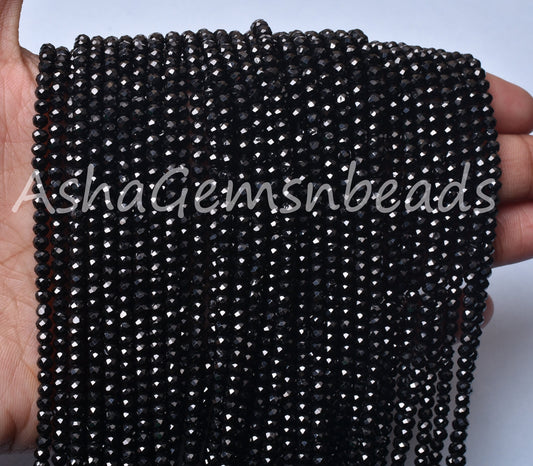 13"Strand Black Spinel Micro Cut Rondelle Faceted Gemstone Beads,3 mm,AAA Quality,Black Spinel Beads,Jewelry Making Crafts,Spinel Faceted